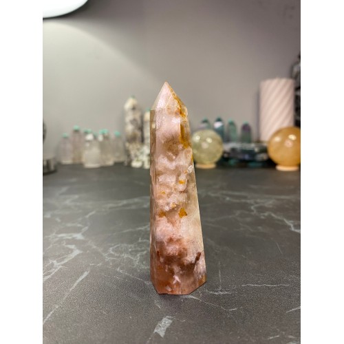 Fire Quartz Point With Blue Flashes