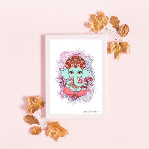 Lord Ganesha print| Vibrant Ganesh illustration | Colourful Ganesh wall art print