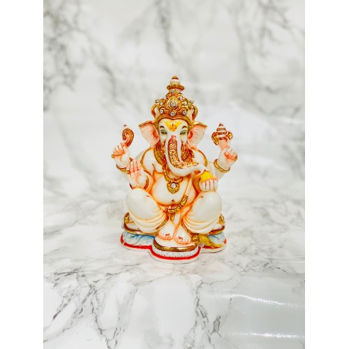 Lord Ganesha Statue| Hand painted Cultured Marble Lord Ganesh Idol | Ganapati |