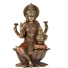 Lakshmi Hindu Goddess Statue Sitting on Lotus - God of Money, Wealth & Abundance