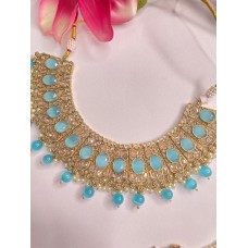 Polki Necklace Set Polki Jewellery Bridal Jewellery Blue Necklace Earrings Tika Set