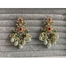 Uncut Kundan Earrings Ruby Emerald Green