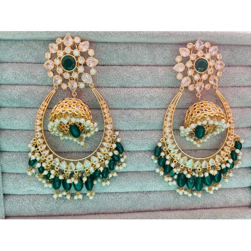 Uncut Kundan Statement Jhumki Earrings.