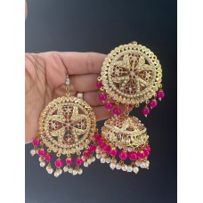 Jadau Jhumki Earrings and Tika set Light weight Indian Jewellery.