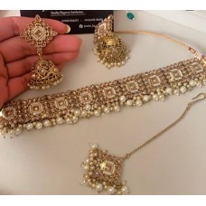 Gold Necklace Set Polki Choker Necklace Set Polki Jewellery Bridal Jewellery Choker Necklace Earrings Tika Set