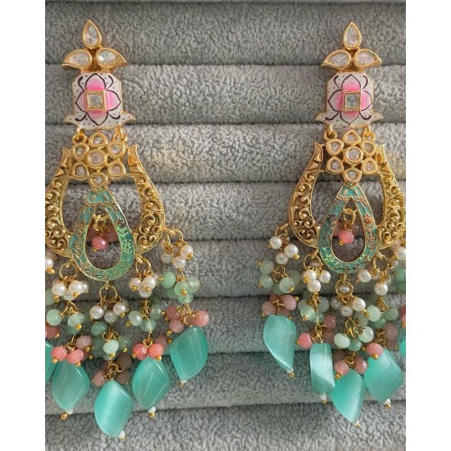 UNCUT Kundan Earrings Mint Color