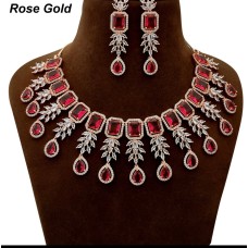 CZ American Diamond Necklace with Statement Earrings Indian Jewellery