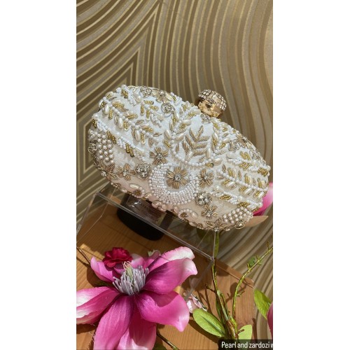 Beautiful clutch bag/pink/white pearl clutch/sequins work clutch/zardozi work clutch bag with chain/embroidered evening bag.