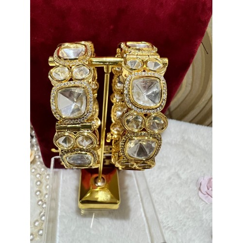Gold Finish UncutKundan Bangles Bracelet /Indian Jewellery/ Pakistani Jewellery/bridal Jewellery PAIR