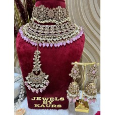Gold Finish Pink Polki Double Necklace Set/Pakistani Jewelery/Indian Jewelery/Bollywood Jewelery/Indian Wedding Jewelery.