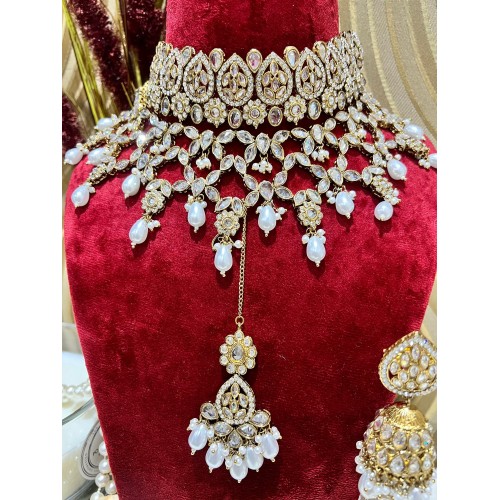 Jewelsbykaurs Gold Finish Pink Polki Double Necklace Set | Indian Bridal Wedding Jewellery