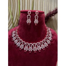 Ruby American Diamond Necklace Set/ Green American Diamond Necklace Set/Rose Gold/Mint Green/Ruby