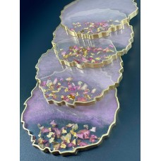 Handmade Agate Resin Coaster | Rose Petals | Pearl Iridescent effect