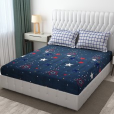 Printed Fitted Bed Sheet - 150 x 200 x 25 cm, King size Bed UK Floral Prints with 2 Pillowcase - Cotton Blend Fabric