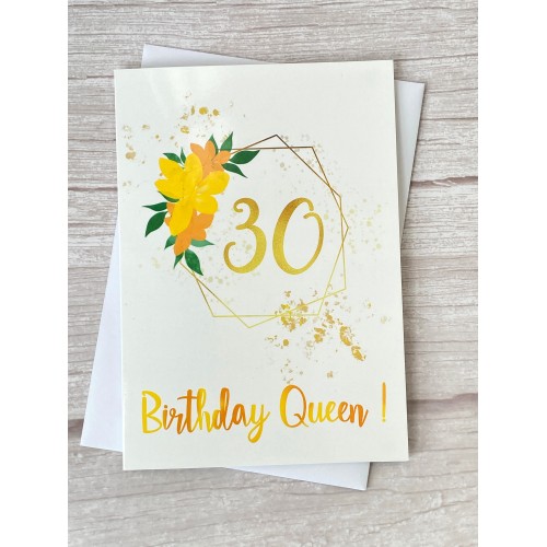 30th Birthday Queen card | Happy 30th Birthday greeting card | Floral card | Card