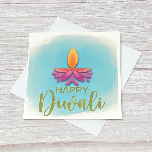Happy Diwali card | Blue | Diya Watercolour Design