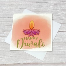Happy Diwali card | Peach | Diya Watercolour Design