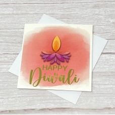 Happy Diwali card | Red | Diya Watercolour Design