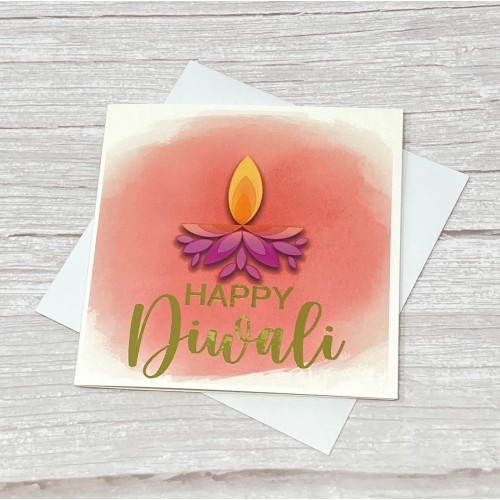 Happy Diwali card | Red | Diya Watercolour Design