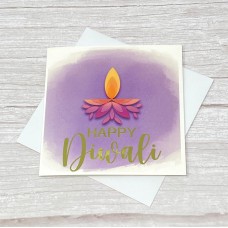 Happy Diwali card| Purple | Diya Watercolour Design