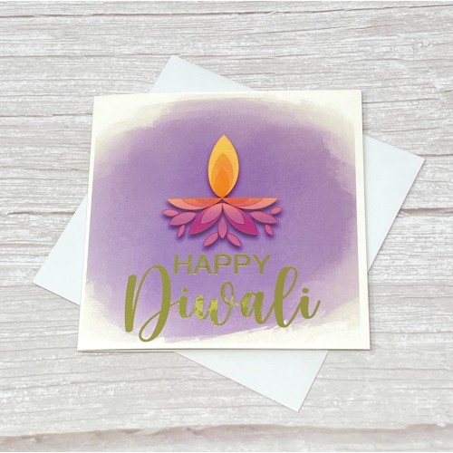 Happy Diwali card| Purple | Diya Watercolour Design