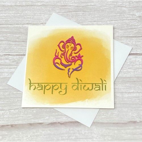 Happy Diwali card | Orange | Ganesh Watercolour design