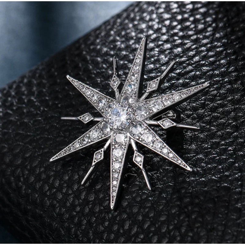 Starburst Celebrity Brooch Pin Stunning Vintage Look Silver plated Broach JJJ35