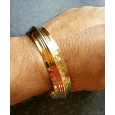 Pure Brass 22 ct GOLD Look Lines Chunky Sikh Singh Khalsa Kara Bracelet Gift C16