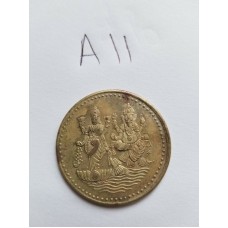 Antique Silver plated Lakshmi Ganesh OM HINDU Good Luck Token Coin A11