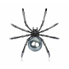 Vintage Look Silver Plated BLACK Spider Brooch Suit Coat Broach Pin Collar MK2