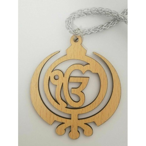 Punjabi Sikh Ek Onkar Khanda Khalsa Singh Kaur Wooden Pendant Car HANGER AAA5