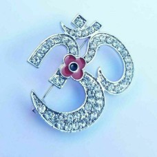 Stunning Diamonte Silver Plated Indian OMPoppy Hindu British India Brooch Pin