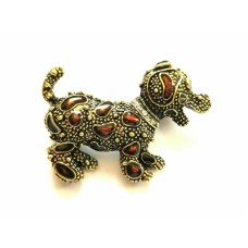 Stunning Vintage Look Gold plated Brown enamel Dog Puppy Brooch Broach Pin B60