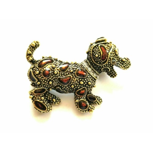 Stunning Vintage Look Gold plated Brown enamel Dog Puppy Brooch Broach Pin B60