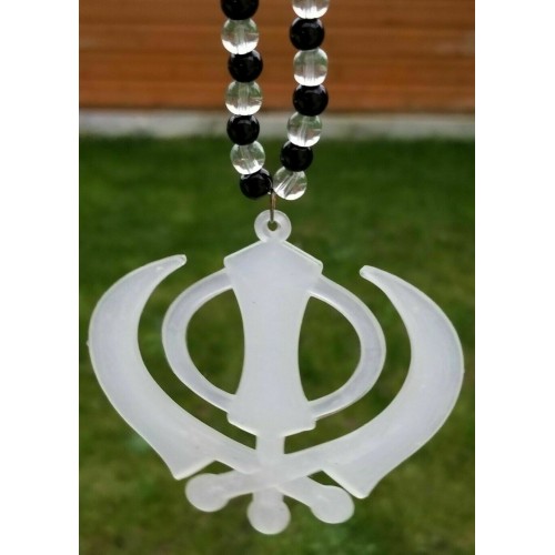 Punjabi Sikh Stunning Glow in Dark Khanda Pendant Mala Car Rear Mirror Hanger K7