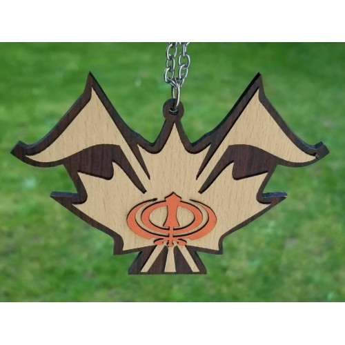 Punjabi Sikh Wooden Khanda Canada Leaf Nishan Sahib Pendant Car Mirror Hanger K5