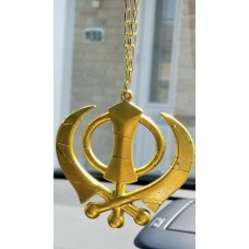 LARGE Plastic Gold Tone Stunning Khanda Punjabi Sikh Pendant Car Rear Mirror