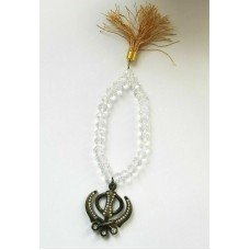 Punjabi Sikh Glass Beads Mala Khanda Stunning Pendant Car Hanger Evil Protection