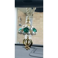 Gold Plated Punjabi Sikh Small Khanda Stunning Pendant Car Rear Mirror Beads Mal