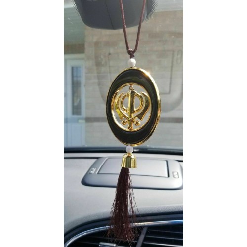 LARGE Plastic Gold Tone Stunning Khanda Punjabi Sikh Pendant Car Rear Mirror BRO