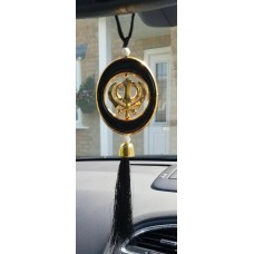 LARGE Plastic Gold Tone Stunning Khanda Punjabi Sikh Pendant Car Rear Mirror BLA