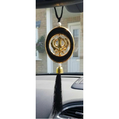 LARGE Plastic Gold Tone Stunning Khanda Punjabi Sikh Pendant Car Rear Mirror BLA