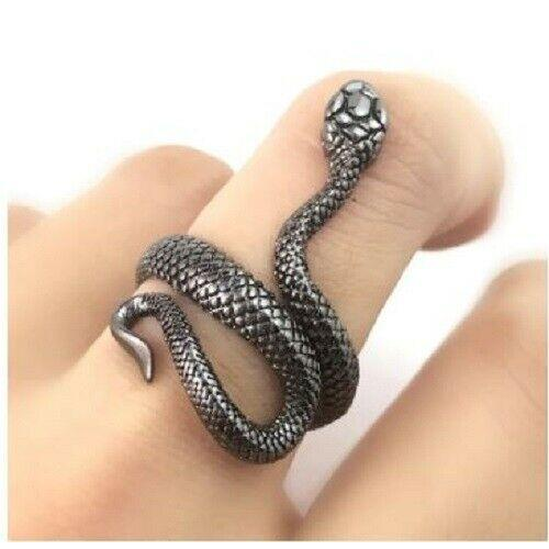 Evil Eye Protection Amulet Black Silver Plated Snake Hindu Ring Adjustable Z25