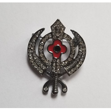 OnlineSikhStore Stunning Diamonte Black Gun Metal Vintage Affect SIKH Rememberance Day Poppy Khanda Brooch Cake Pin SINGH Turban Dumala