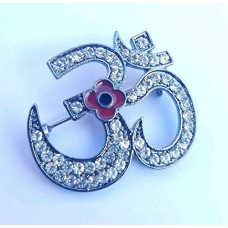 OnlineSikhStore Stunning Diamonte Black Gun Colour WAR Remembrance Day OM Poppy Hindu Brooch Pin