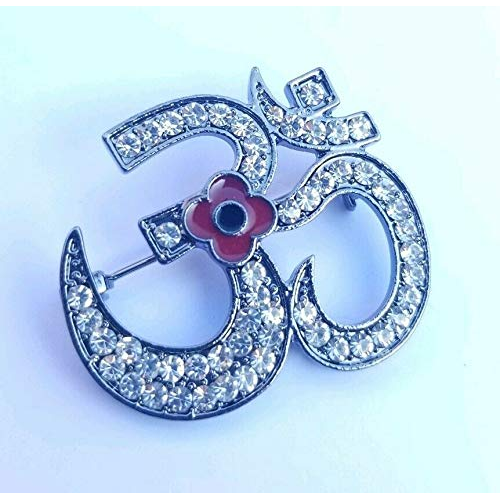 OnlineSikhStore Stunning Diamonte Black Gun Colour WAR Remembrance Day OM Poppy Hindu Brooch Pin