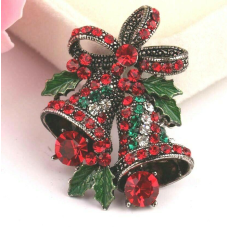 Stunning Diamonte Silver Plated Vintage Look Christmas Bells Brooch Cake Pin B48