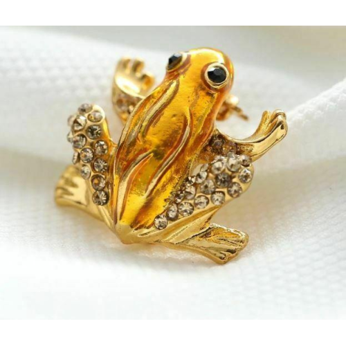 Vintage Look Gold Plated LUCKY Frog Brooch Suit Coat Broach Collar Pin B27