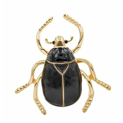 Vintage Look Gold Plated Black Beetle Brooch Suit Coat Broach Pin Collar B49S