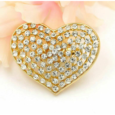 Vintage Look Gold Plated Rhinestones Heart Brooch Suit Coat Broach Cake Pin AO3